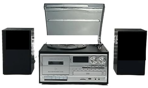 Enceinte Bluetooth, Tourne-Disque Vinyle, Lecteur CD à Cassette Audio HiFi, Radio, Gramophone réglable Vintage avec