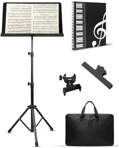 Atril para Partituras 2 en 1 Plegable Altura Ajustable Soporte Estable con Bolsa Portátil Atril Musica Plegable Estable para Niños Adultos Negro Soporte para Libros Musicales