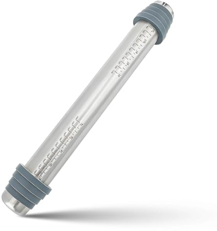 Mattarello in acciaio inox, 41,5 x 6 cm, rullo regolabile grande, antiaderente in metallo con 4 misure, anelli rimovibili, accessori da forno Rolling Pin