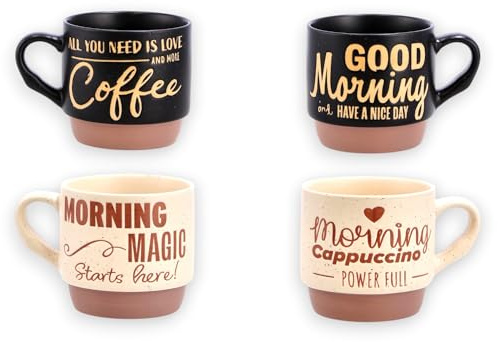 KORAT - Set 4 Tazze in Porcellana 300 ml – Tazze da Caffè, Cappuccino e Latte con Design Originali – Tazze Colazione Moderne, Ideali per Casa, Bar, Cucina o Idea Regalo – 8,5 x 8,5 cm Altezza 9 cm