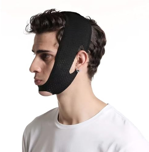 Schlafapnoe-Kinnmaske mit Kinnband, Schlafmaske fürs Kinn, Anti-Schnarch-Maske, Kinnband strafft die Haut, verbessert den Schlaf, bequem und effizient, Unisex (schwarz).