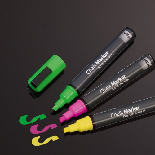 SIGEL GL182 Kreidemarker bunt, Keilspitze 1-5 mm, abwischbar, fluoreszierend, 3 Farben