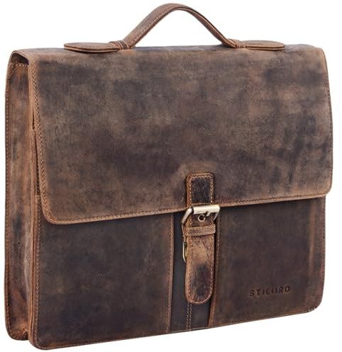 STILORD Aurelio Vintage Konferenzmappe Leder mit Griff A4 Aktentasche schmal Aktenmappe Dokumentenmappe mit Henkel für 13,3 Zoll MacBooks echtes Rindsleder Farbe:mittel - braun