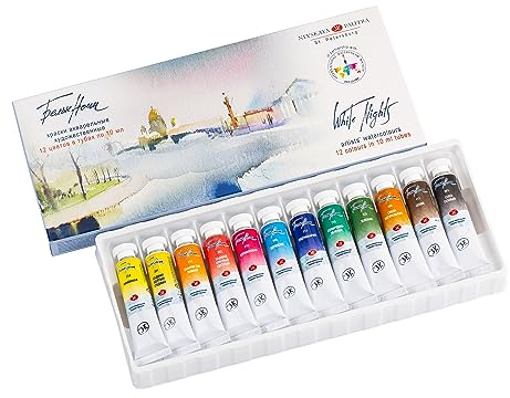 White Nights Acuarelas rusas para artistas en estuche de 12 colores en tubos de 10 ml