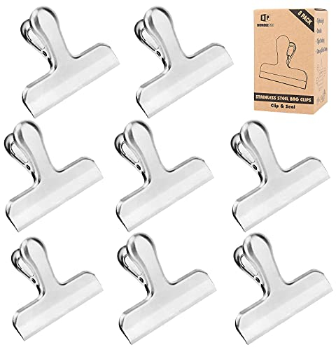 Pack of 8 Bag Clips, Stainless Steel and Heavy Duty Metal Bag Clip,Tightly Seals Chip, Coffee, Bread or Cereal Bags to Keep Food Fresh, for Home, Kitchen, Office, Pantry, Camping