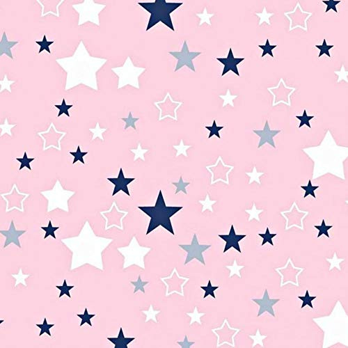 Pingianer 100 x 160 cm stjärnor, 100 % bomull, bomullstyg, barn, metervara, hantverk, sömnad, tyg (rosa blå vit, 100 x 160 cm (11,99 €/m))