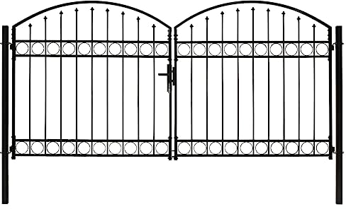 vidaXL Zauntor mit Gewölbter Spitze Doppelflügeltor Metalltor Gartentor Gartenzaun Tor Pforte Doppeltor Hoftor Einfahrtstor Stahl 300x125cm Schwarz