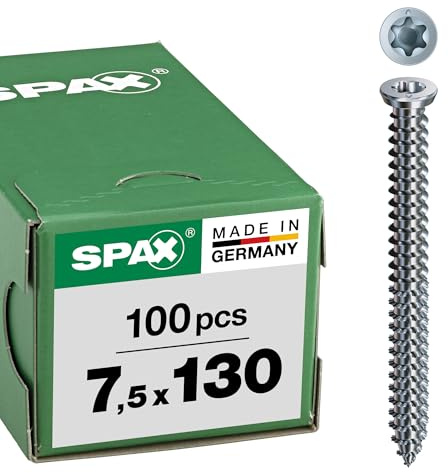 SPAX-RA, 7,5 x 130 mm, 100 Stück, Vollgewinde, Flachsenkkopf, T-STAR plus T30, WIROX - 1021010751305