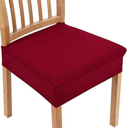 smiry Dining Chair Seat Covers, Jacquard Dining Chair Seat Protectors, Set of 2, Wine Red