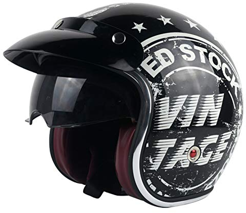 GAOZHE Casco Moto, Portatile Mezzi Caschi Jet, retrò Casco Scodella,Vintage Scooter Motorino Helmet Motocicletta Helmet,Moto con Visiera Sole A Scomparsa Casco