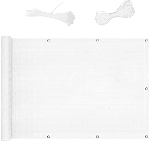 Privacy Shield Screen Cover 0.8x8m Balcony Screen Balcony Shield Fence HDPE Sunshade Weatherproof with Eyelets and Cord and Cable Ties Attached for Yard Lawn Pergola Decking Pool Patio, White