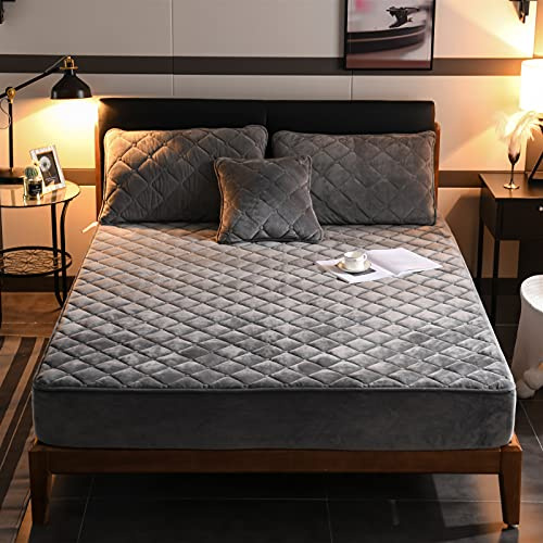 HAIBA Warme Plüsch Spannbettlaken 200x200 bis 30cm grau Matratzenbezug | Kuschelige Fleece Bettlaken geräuschlos atmungsaktiv 30cm tiefe Tasche mit Randgummi für Boxspringbett Wasserbett