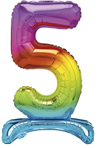 Unique Party 13265 - Riesen Stehen Nummer 5 Ballon - 76 cm - Regenbogen, Rainbow