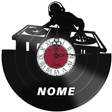 Orologio da Parete in Vinile DJ, orologio in vinile personalizzato, idea regalo personalizzata (2.0) (Logo Vinaceo, Barocco Nero)