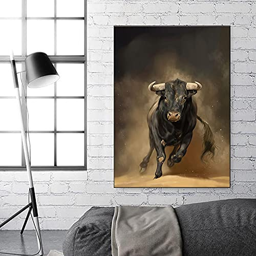 BIEMBI Animales abstractos Pinturas en lienzo Modernos y coloridos carteles de toros e impresiones Cuadros de arte de pared para la decoración del hogar de la oficina 70x100cm Sin marco