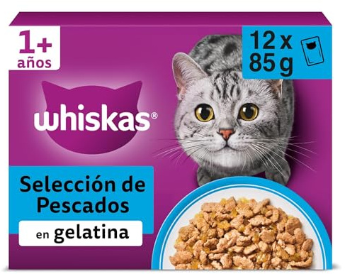 Whiskas Comida Húmeda para Gatos Adultos Selección Pescados en Gelatina (Multipack 4x12x85g)