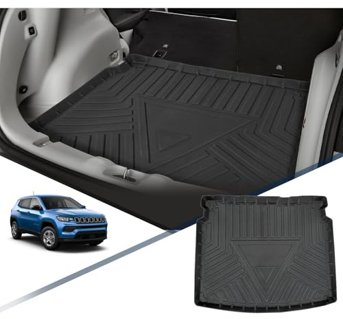 YEE PIN 2023 Compass Kofferraummatte Kompatibel mit Jeep Compass 4x4 4xe 2017-2022 2023 Gummi Kofferraumwanne TPE Kofferraumshutz Gummimatte Hoher Rand Organizer Rutschfester