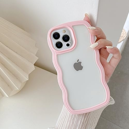 QLTYPRI Custodia per iPhone 15 Pro Max Cover, iPhone 15 Pro Max Custodia Trasparente per Ragazze Donne, Silicone Morbido TPU Bordi Curvi Ondulati Antiurto Protettiva Case - Rosa
