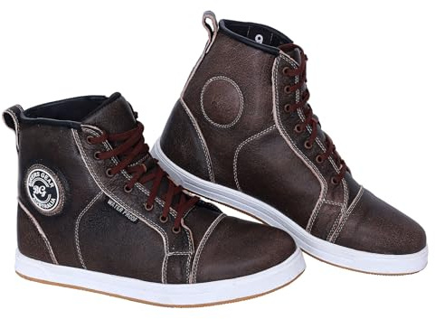 Bikers Gear Motorcykelstövlar för män – vattentäta motorcykelskor i läder med Techno Gi termoplast på tåhätta och klackar urban streetridning sneakers med ankelstöd och halkfri sula, Brun, 43.5 EU