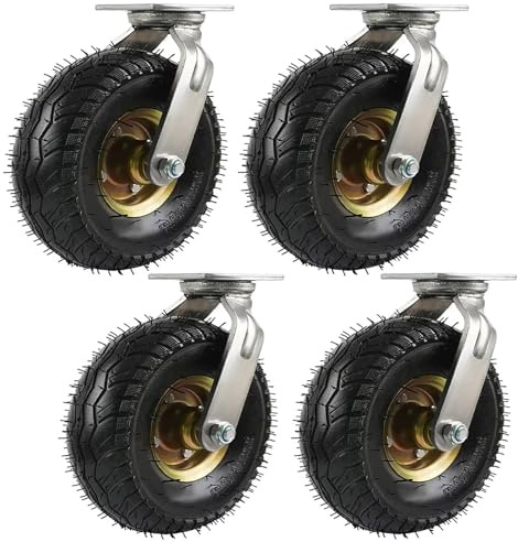 Luftbereift Für Schubkarre, Möbel Industrierollen, 360 Grad Drehbar, 4 Stück Luftreifen Gummiräder Schwarz, Ø 150/200/250mm, Plattformwagen Rad, Geräuschlose Schwerlast Räder