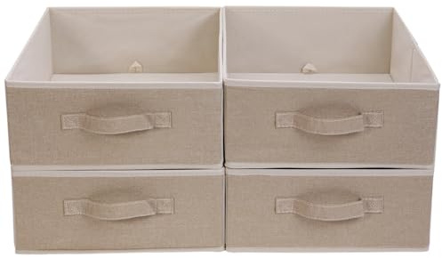 JAKAGO Wardrobe Storage Organiser Boxes 4 Pack, 39 x 29 x 14 cm (L*W*D) | Drawer Organisers for Clothes Shirts Towels, Thicker than Standard Boxes, Reinforced Bottom Panels, Space-saving (Beige)