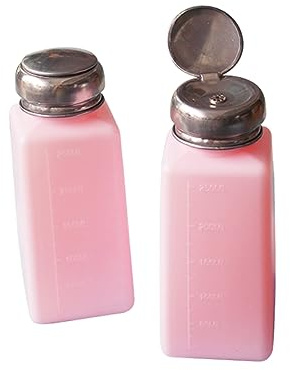 Flacon-pompe à Ongles 200ml en Plastique Couvercle Métallique Rose | Liquide et Démaquillant, Usage Industrie et Nettoyage, Facile à Garder Propre, Réutilisable