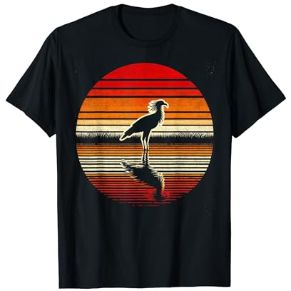 Sekretär Vogel Sonnenuntergang Retro Stil Safari Vintage 70er Jahre T-Shirt