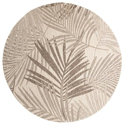 In- & Outdoor Teppich Rund - Tiga Palm Taupe - Ø 100 cm | Wetterfest - Synthetik, Polypropylen - Wohnzimmer, Balkon, Garten / Terrasse - Terrasse teppich - Outdoor rug