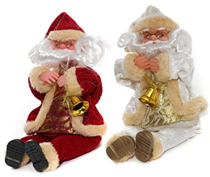 FUNOMOCYA Sitzender Weihnachtsmann Deko-Figur in Cremig Weiß Weihnachtsmann Puppe Als Tischdeko Und Hausdekoration Mittelgroßer Weihnachtsschmuck Für Gemütliche Festtagsstimmung Geschenkidee