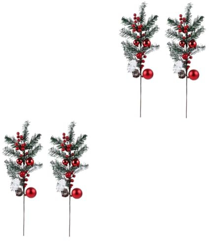 Cabilock Stechpalme Zweig 4 Stück Weihnachtsbaumblumen Pflanzendekorationen Beerenpartyzubehör Weihnachtsbaumschmuck Beerenzweig Weihnachten Rote Beeren Dekoartikel Winterschnittzweig