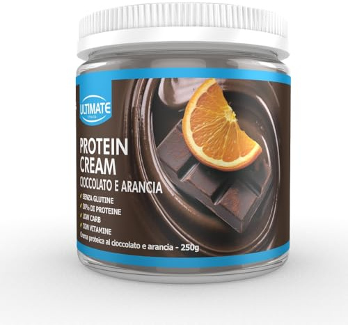 Ultimate Italia - Crema proteica al 30% spalmabile - 250g - gusto cioccolato e arancia - poche calorie, senza glutine, con vitamine
