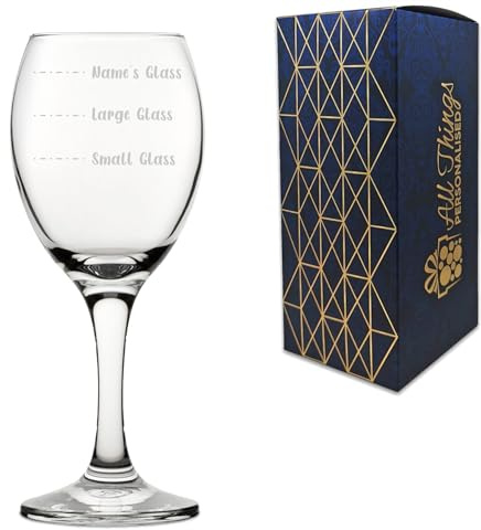 Personalised Engraved Pure Wine Glass with Name's Glass Handwritten Measurements Design, Customise with Any Name for Any Occasion, Laser Engraved, Gift Box Included, Novelty Birthday Retirement Gift