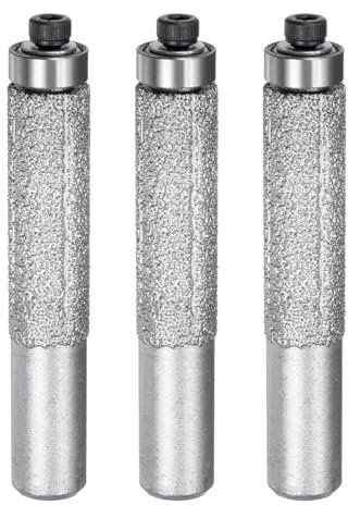 uxcell 3 Pcs Diamond Profile Straight Router Bit 13.3mm Dia 1/2 Shank 46 Grit Wet Dry Use Brazed Cylinder Profile Wheel with Bearing for Marble Quartz Stone Tile Edge Cutting