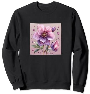 Motif fleur d'hellébore avec cœurs autour de style bohème Sweatshirt
