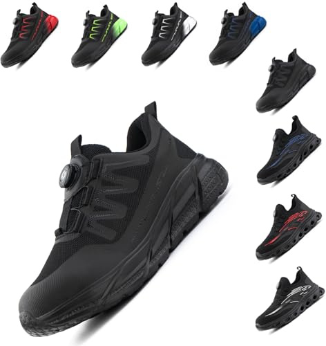 Hitmars Safety Trainers Men Ladies Safety Shoes Womens Work Shoes Steel Toe Cap Site Composite Comfortable Non Slip ER-2 Black 10UK