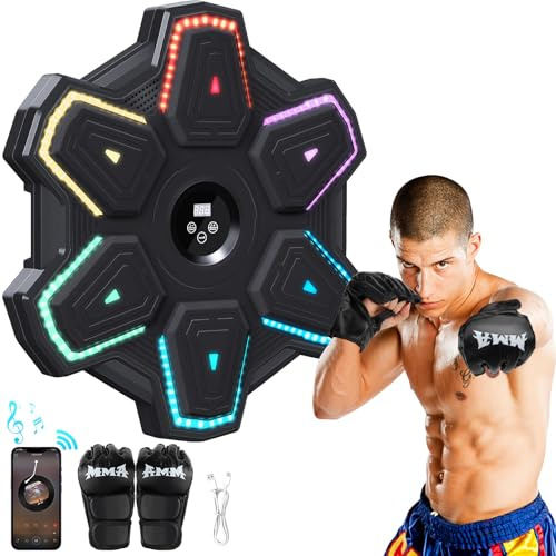 semai Music Boxing Machine, Bluetooth Boxmaschine mit Musik, LED Wandmontiertes Boxziel mit 9 Geschwindigkeitsmodi & Zählmodus, Elektronisches Boxtrainingsgeräte für Heimtraining, Fitnessstud