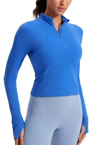 CRZ YOGA De las Mujeres Butterluxe Camisas Manga Larga Media Cremallera Pull-Over Atlética Recortada Tops Azul Destello 40