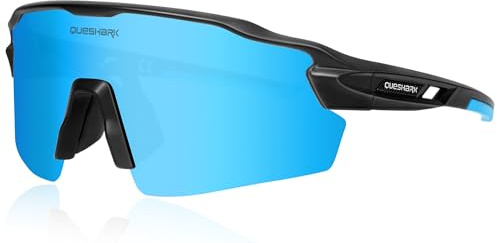 Queshark Occhiali Ciclismo Uomo e Donna, Occhiali Veloci Polarizzati, Con 1 Lenti o 4 lenti Intercambiabili, TR90 Montatura, UV400 Occhiali Sportivi Uomo per Ciclismo, Corsa, Pesca, Baseball, Sci