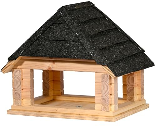 dobar XL Vogelhaus Zwart aus Massivholz mit Bitumendach für Ständermontage - Vogelfutterhaus Groß mit Futtertablet - Schwarz
