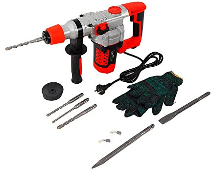Kaichenyt 2200W Stemmhammer Akku Bohrhammer Schlagbohrhammer Meisselhammer mit Bohrer Satz 220V Mit 6 Arten Von Bohrern, Handschuhe Und Werkzeugkasten