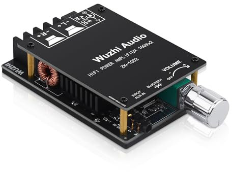 Amplificatore HiFi con scheda di amplificazione audio Bluetooth 5.0, ZK-1002 2.0 canali 100W x 2 mini amplificatore di potenza stereo per altoparlanti domestici, ingressi BT e AUX, DC 5-27V