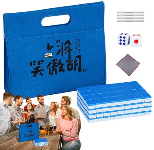 Kinesiska Mahjong Game, Mahjong Tokens Set | Små kinesiska Mahjong-bitar - Mahjong brädspel, familj Mahjong spel inklusive bordsduk, bärväska, tärning och blå linjal