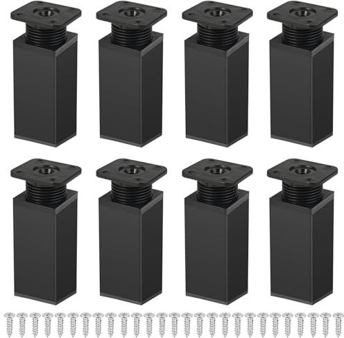 Csirnto 8 Stück Möbelfüße Verstellbar, Schrank Füße 4x6cm, Füße für Möbel Eckig, Höhenverstellbare Füße, Verstellbare Möbelfüße Schwarz für Sofas, Schränke, Tische, Betten und Andere Möbel