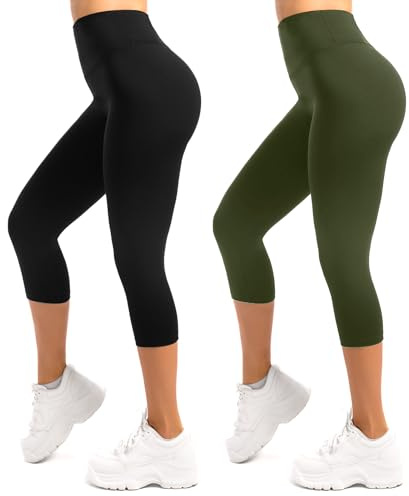 SINOPHANT 2 Pack Capri Leggings for Women-Buttery Soft High Waisted Yoga Pants for Workout Athletic