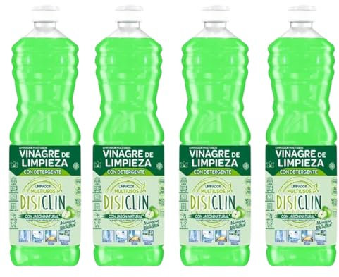 Disiclin Vinagre de Limpieza con detergente Aroma Manzana 1L – Pack de 4 Botellas | Desengrasante Potente, Antical y Limpiador Eficaz para el Hogar, Ideal para Cocina y Superficies total 4L