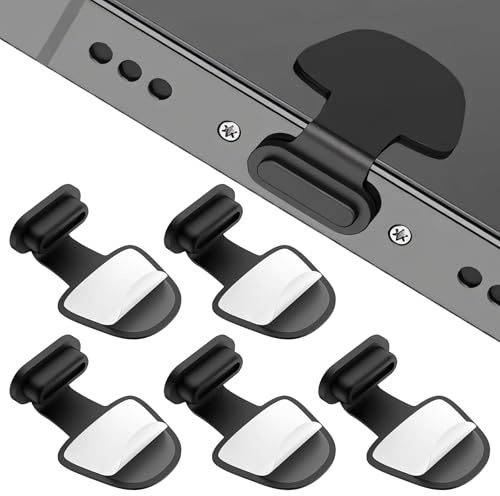 YHTCC 5PCS iPhone Dust Plug, Anti-Lost Self-Adhesive Phone Dust Plug | Charger Port Protector, Silicone Charging Port Cover, Dust Plug for iPhone and Most Type C Port Device
