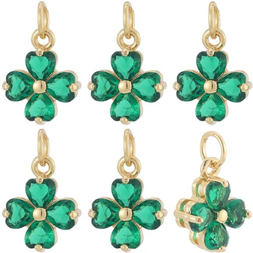 Beebeecraft 1 Box 10 Stück Kleeblatt Charm Kubisches Zirkonia 18K Vergoldet Vierblätter Kleeblatt Charm Anhänger für Schmuck Herstellung St. Patrick Armband Halskette