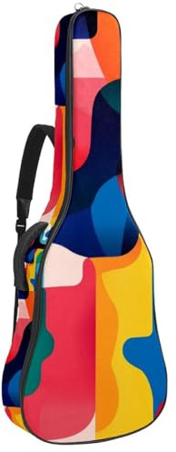 Tasche für Akustikgitarre, 1 cm dicke Polsterung, wasserdicht, Oxford-Stoff, Gitarrentasche, Rucksack für 101,6 - 106,7 cm E-Bass, klassische Gitarren, bunte Puzzles, Mehrfarbig 02, 42.9x16.9x4.7 in