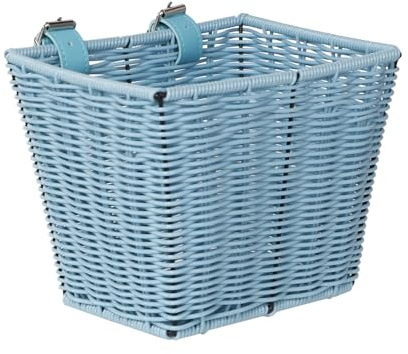 AVASTA Kids Bike Basket for 12 14 16 Inch Girls & Boys Bicycles，Children's Bicycle Storage Basket，Scooter, Tricycle, Comes with Leather Straps, Blue