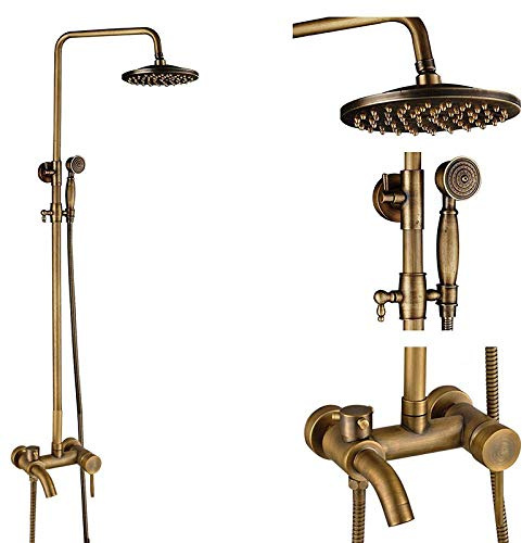Shower system Antique Brass Shower Faucets Set Wall Mount Antique Brass Shower Kit Dual Knobs Mixer Tap Handheld Spray Bathtub Kit,Model C